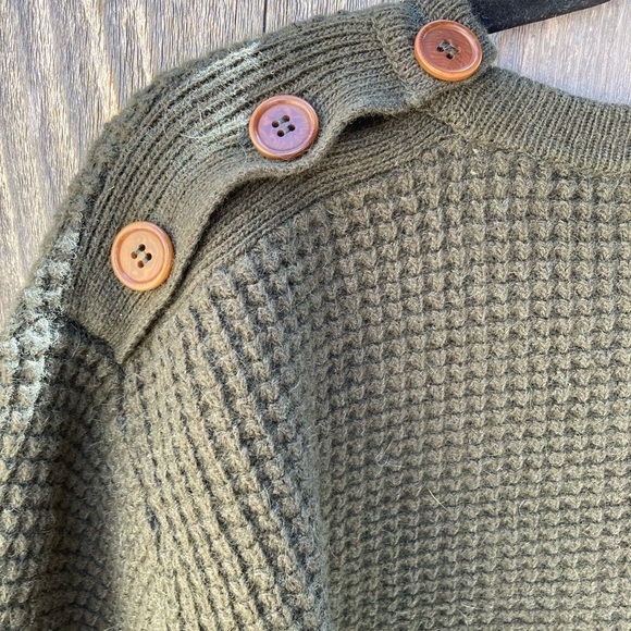 Men's Slate & Stone Green Waffle-Knit Sweater L Button Yoke Stretch Cashmere - Picture 5 of 12